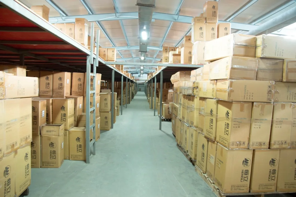Cartons on warehouse shelves